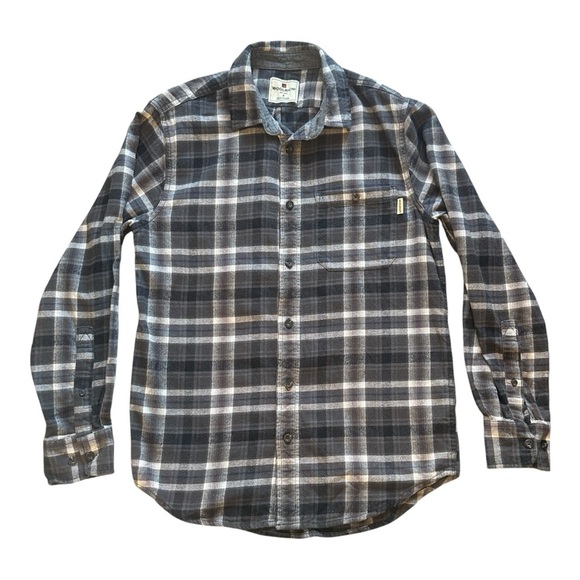 Woolrich Button Down Flannel Shirt Grey/Black/White Plaid Check Men’s Small - Picture 1 of 5
